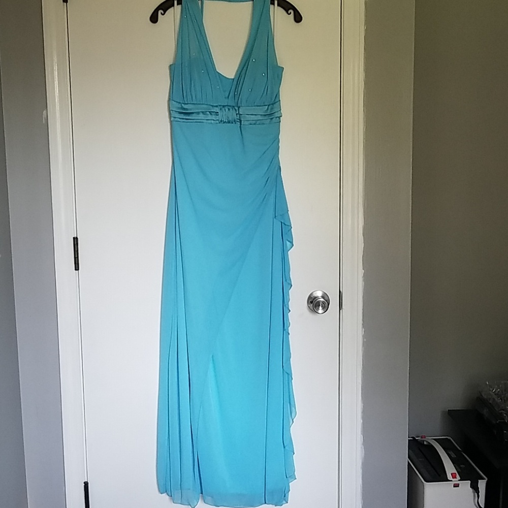 Blue Halter Top Prom Dress